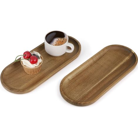 Lot de 2 Plateau Bois d'acacia 30x12x2cm Bordure surélevée Design ovale Pour salon cuisine fête (1/5)