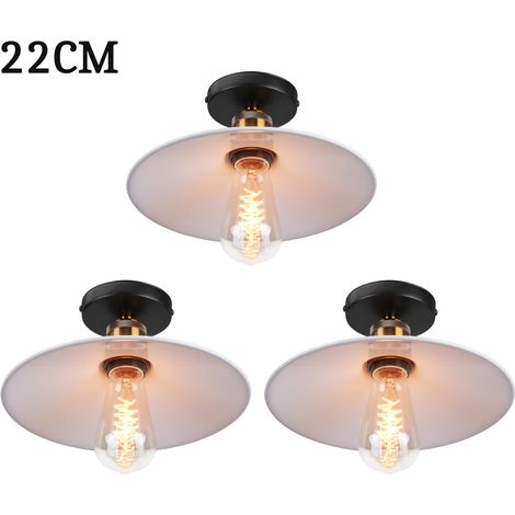 3x Pendant Light with Lamp Shade, Vintage Metal Hanging Ceiling Lamp, Retro Minimalist Chandelier for Kitchen Island Restaurant (White/Ø22cm) (1/5)