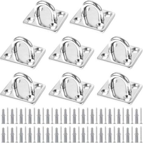 Lot de 8 plaques à œillet en acier inoxydable – Fixation pour voile d'ombrage, bateau, plafond mural, balançoire, hamac – Capacité 50 kg (1/5)