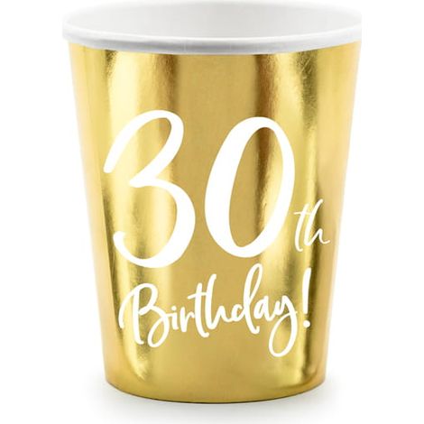 Bicchieri di carta per il 30° compleanno, colore oro, 6 pezzi/220 ml (1/4)