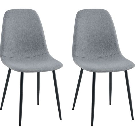 Pack 2 Sillas Comedor, Juego Sillas Cocina Lisa Gris Tapizadas con Patas Metal Negro