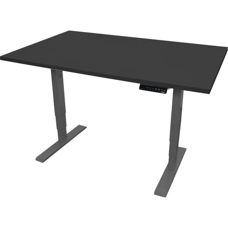 STIER Elektrisch höhenverstellbarer Schreibtisch THA, 120x80cm, schwarz/schwarz, Höhe 560-1210mm, melaminbeschichtete Platte (1/5)