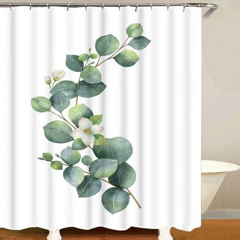 Rideau de douche en tissu, doublure de rideau de douche à motif de feuilles vertes et blanches, rideau de douche avec 12 crochets pour la maison et l'hôtel, lavable en machine, imperméable, pour salle (1/5)