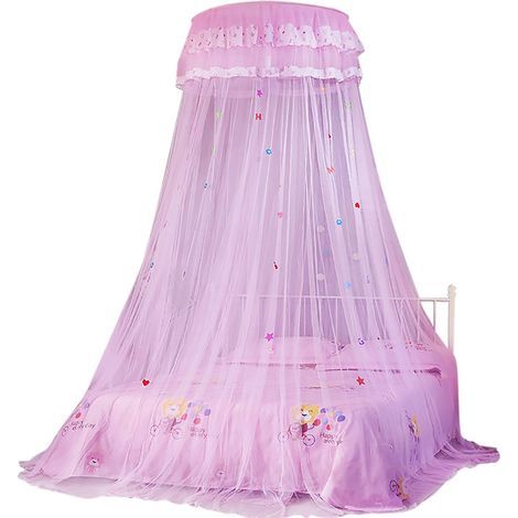 Runder Bettvorhang aus Spitze im Prinzessinnenstil mit Moskitonetz für Kinderbetten (rosa) (1/5)