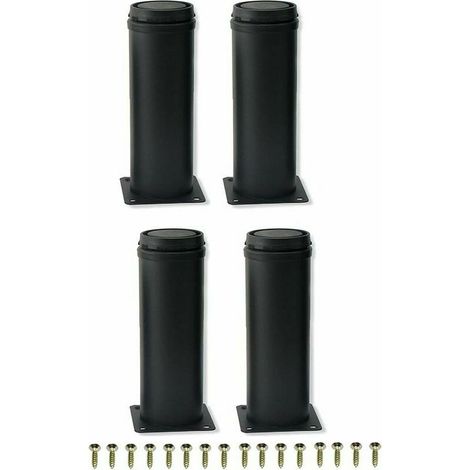 XVX – Pieds de meuble réglables en acier inoxydable noir – Lot de 4 – Hauteur 15 cm – Installation rapide avec vis pré-percées (1/4)