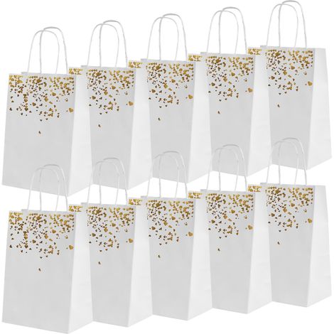 Sac Cadeau, 20 Pcs Bronzage Sac en Papier Kraft avec Poignée,Pochettes Cadeaux Recyclable pour Anniversaire Mariage Fête(Blanc) 15 x 8 x 21 cm (1/5)