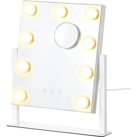 Miroir de coiffeuse design moderne 58 x 43 cm avec contrôle tactile et éclairage LED en verre blanc mat (1/2)