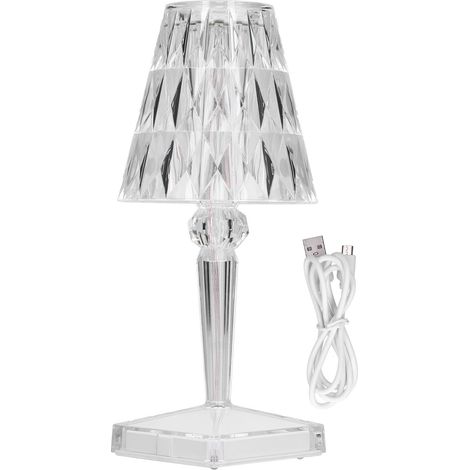 Lampe de bureau LED en cristal transparent rechargeable USB, prisme lumineux à intensité variable, blanc chaud pour décoration intérieure (1/5)
