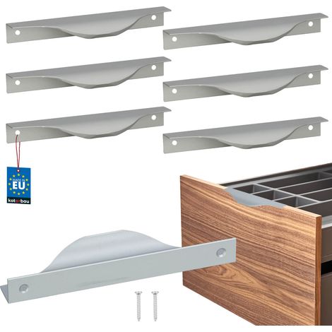 KOTARBAU® Moderne Möbelgriffe aus Aluminium mit silberner Kante, 128/148 mm, 6er-Set