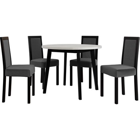 Conjunto de mesas y sillas para comedor Victorville 256, Blanco + Negro, 75x0x0cm, Diámetro: 100, Número de asientos: 4, Estilo: Contemporary