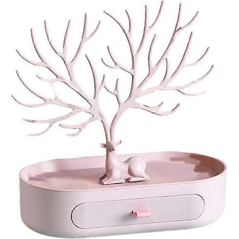 Schmuckständer aus Hirschgeweih mit Schubladen, Halterung für Halsketten und Ohrringe, Schmuckregal aus Hirschgeweih, rosa (1/5)