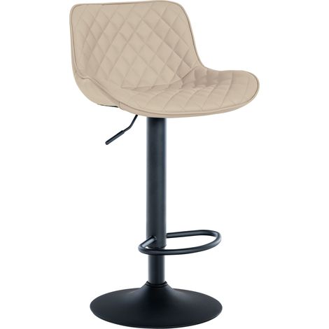 Tabouret de bar x1 assise avec coutures décoratives losange en PVC crème et pieds en métal noir 100005225 (1/5)