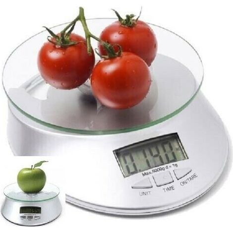 BILANCIA DIGITALE PIATTO LCD VETRO ELETTRONICA 5 KG TASTO TARA CASA CUCINA
