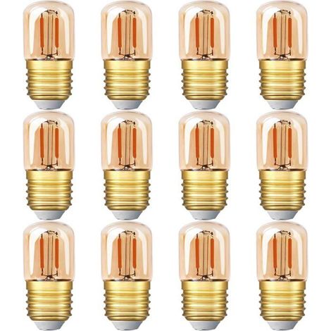 Ampoule LED tubulaire miniature, 1 W, culot à vis E27, 12 fils LED Edison T28, blanc chaud 2200 K Lot de 12 (1/5)
