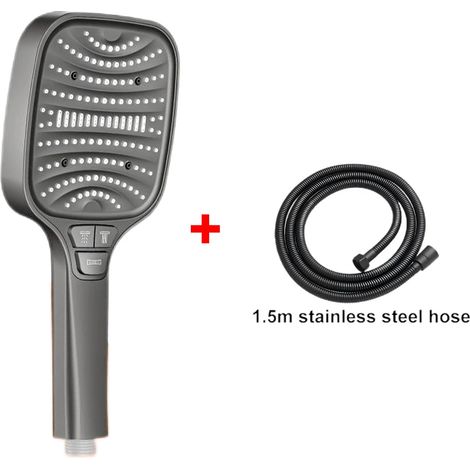 (Kit de flexibles gris) Pommeau de douche turbo pressurisé à 8 jets, grand panneau de 12 cm, économe en eau, filtre ABS épais anti-explosion (1/5)