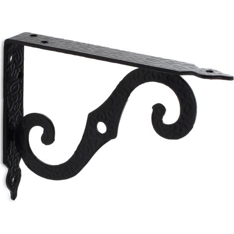 REI – Support pour étagère en fer forgé – Acier finition forgée noire – Dimensions 20x11,3x15,3cm – Système de fixation vissé – 1 unité