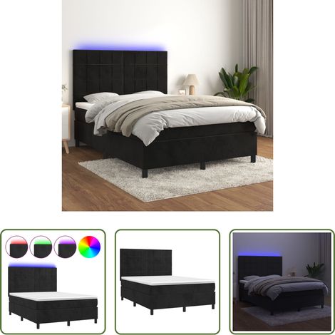 vidaXL LED-Streifen - Boxspringbett mit Matratze & LED Schwarz 140x200 cm Samt (1/5)