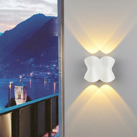 Aplique de pared exterior AIDUCHO, resistente al agua, 12 W, luz blanca cálida 3000 K, foco de aluminio con luz hacia arriba/abajo para terraza, jardín, patio y balcón. (1/2)