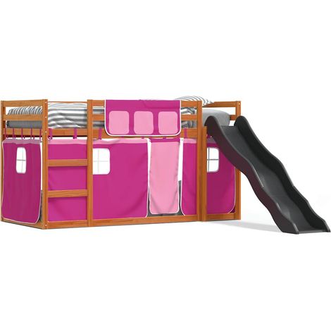 Maison Exclusive - Etagenbett mit Rutsche und Gardinen Rosa 90x20