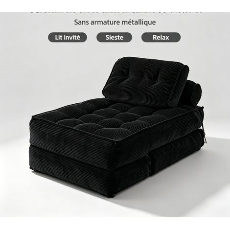 Fauteuil pliable tout tissu velours côtelé 3 positions sans cadre rigide, canapé de sol moelleux transformable en lit invité sans assemblage (1/5)