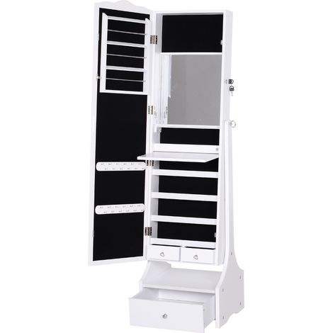 Jewellery Cabinet with led, mirroir Cabinet Armoire Floor Standing Flip-over Makeup Shelf Organizer with lock white