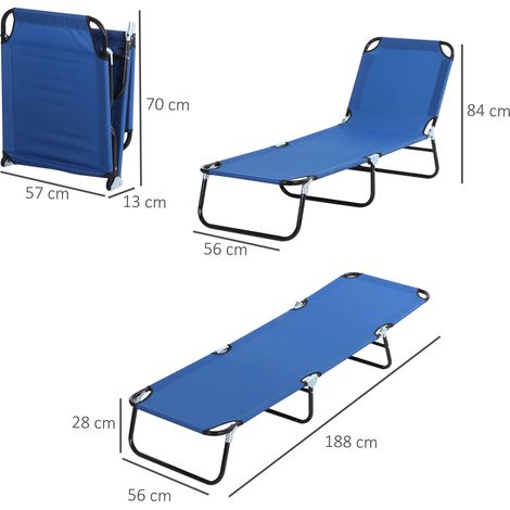 Transat/bain de soleil avec dossier réglable, acier, bleu, 188 x 56 x 28 cm, idéal pour le jardin et le balcon (1/5)