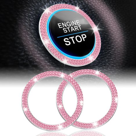 Stück dekorative Auto-Startknopf-Aufkleber mit Strasssteinen und Kristallen. Funkelnde Startknopfringe, glitzernde Auto-Innenausstattung – Rosa