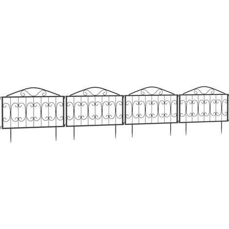 Outsunny Decorative Garden Fencing, 4PCs Outdoor Picket Fence Panels, Rustproof Metal Wire Landscape Flower Bed Border Edging Animal Barrier, Black