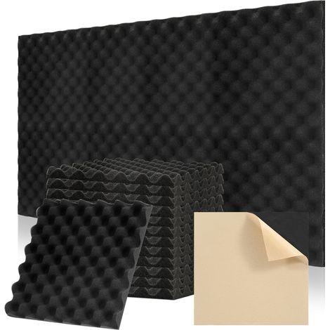 SWANEW Pannelli fonoassorbenti in schiuma acustica, set di 24, 30x30x2,5cm, pannelli fonoassorbenti a onda per pareti, pannelli acustici, tappetini in schiuma acustica per pareti di studi - Nero (1/5)