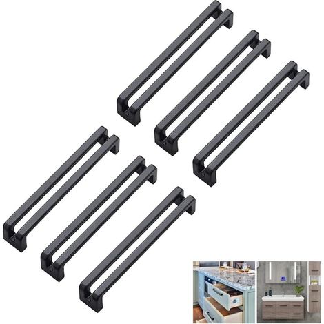 Poignee de Meuble Cuisine Noire, 6 Pièces Poignet Tiroir 96 mm Entraxe, Poignet Placard Alliage de Zinc, Poignee Armoire Chambre Moderne, Poignée de Penderie Porte pour Salle de Bain Bureau
