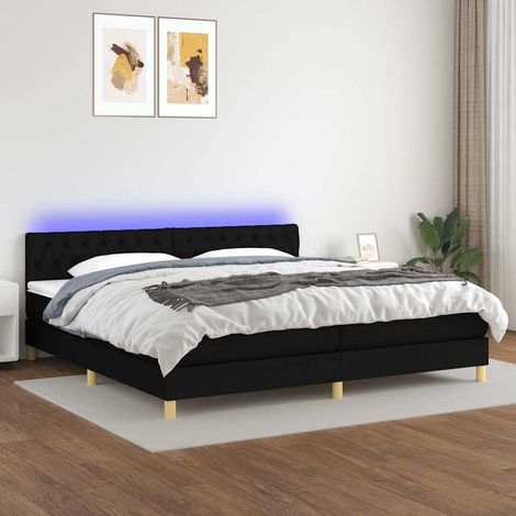 vidaXL Sommier à lattes de lit et matelas et LED Noir 200x200 cm Tissu (1/5)