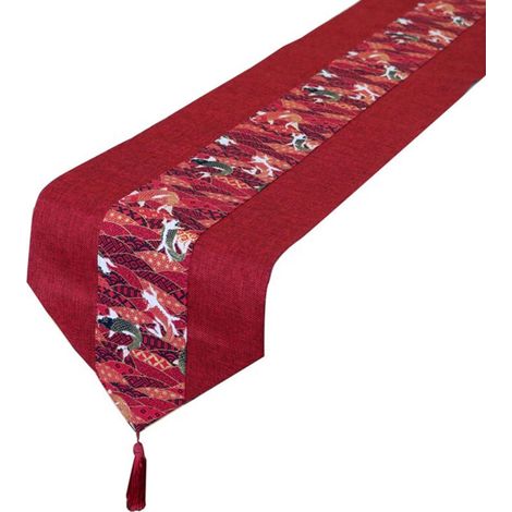 JSSEVN - Wedding tablecloth, tea tablecloth, festive red table flag, New Year style, cotton and linen, vintage long napkin (33 x 180 cm) (1/4)
