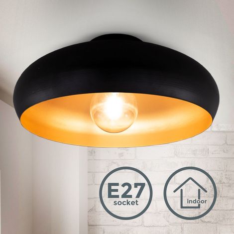 B.K.Licht plafonnier noir doré design rétro, éclairage plafond vintage, Ø395mm, pour ampoule LED ou halogène E27, ampoule non incluse