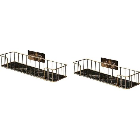 Étagère de rangement de luxe pour salle de bain, sans perçage, en fer forgé avec panneau en verre effet marbre. (1/5)