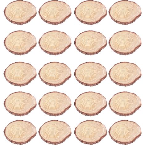 20 Pcs Ronds en Bois Polis à la Main, Dessous de Verre Double Face, Tranches de Bois pour Maison Bureau Café Restaurants (1/5)