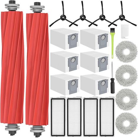 FOREHILL Kit accessoires pour Roborock Qrevo S/Qrevo Pro/QRevo MaxV/Qrevo Plus Pices pour Roborock Qrevo S, 2 Brosse Principale, 6 Sacs Poussire, 4 Serpillere, 4 Filtres 4 Noir Brosse Latrale (1/5)