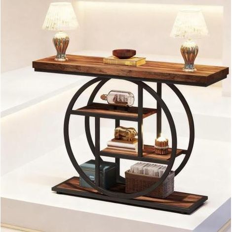 Tavolo consolle in legno e metallo nero/marrone rustico 105 cm, 4 ripiani (1/5)