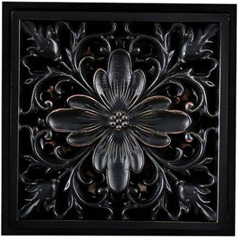4 Pouces Caniveau de Douche en Laiton Bronze Noir Motif Sculpté Drain de Douche avec Grande Calibre Anti Encrassement (1/5)