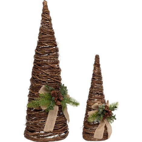 Déco de Noël Lot de 2 Cônes Bois naturel Branches et Pommes de pin pailletées - Feeric Christmas (1/5)