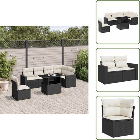 The Living Store 7-tlg. Garten-Sofagarnitur mit Kissen Schwarz Poly Rattan - Gartenmöbel Set - PE-Rattan Möbel - Outdoor Lounge - Gartenlounge - Balkonmöbel (1/5)