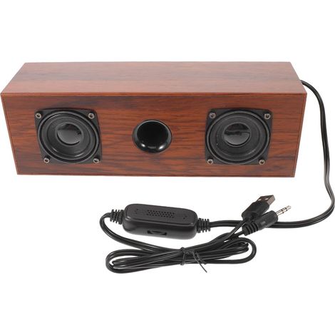 Barre de Son rétro pour Ordinateur - Barre de Son en Bois avec ivité Filaire 3,5 mm et USB - 24 cm (9,45 Pouces) pour PC, Ordinateur de Bureau, Portable, Moniteur, Tablette et (1/5)