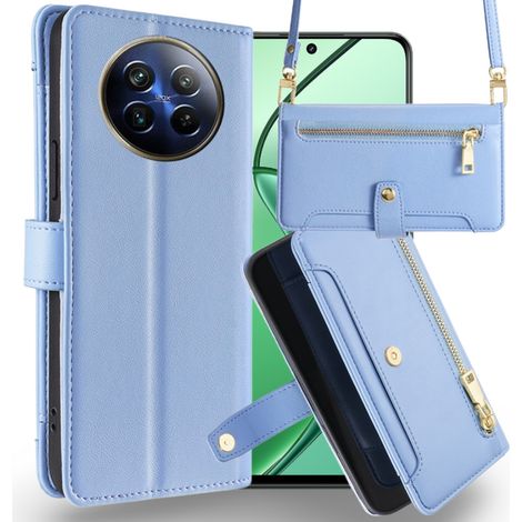 Custodia a libro per Realme 12, con portafoglio e tasca con cerniera, blu (1/5)
