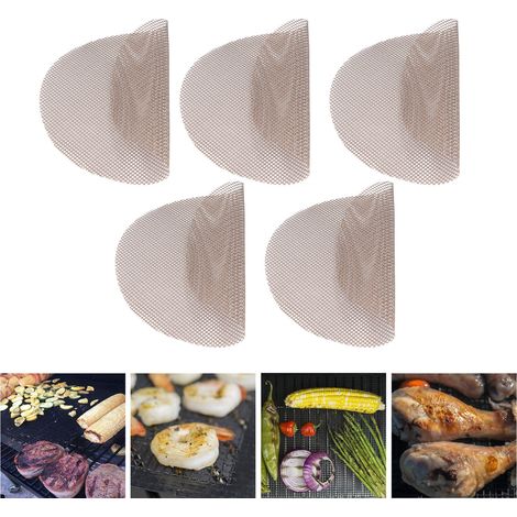 5 Pièces Tapis de Cuisson Rond Réutilisable pour Barbecue, Antiadhésif et Résistant à la Haute Température, Diamètre 36 cm, Marron