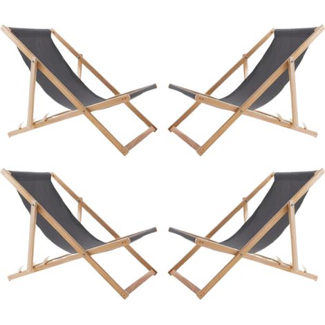 4 chaises longues en bois, tissu gris foncé (1/4)