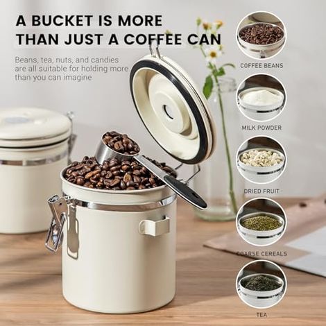 Boîte à café hermétique avec cuillère - bocal de rangement pour café moulu, grains, grains et sucre (noir, 3,5 litres)