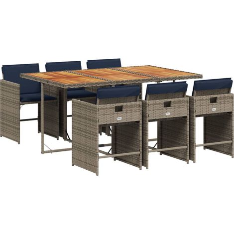 Maison Exclusive - 7-teiliges Garten-Ess-Set mit Kissen, grau, Po