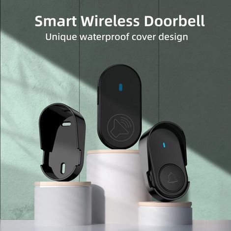 Sonnette sans fil extérieure imperméable, kit sonnette IP66 étanche ,2 récepteurs, 1 émetteur (noir) (1/4)