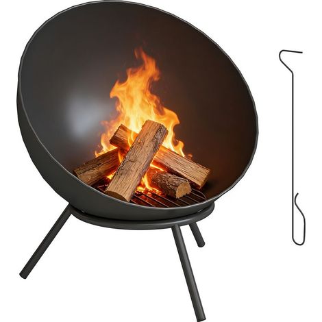 Brasero réglable 60 x 53 x 66 cm avec tisonnier, grille à charbon et support, noir (1/5)