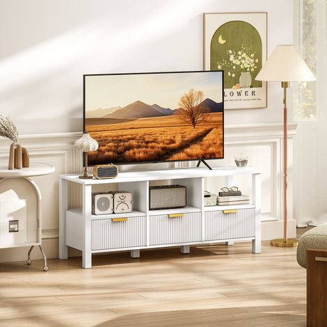Mueble de TV Moderno con 3 Cajones y 3 Estantes Abiertos para Televisión 43-55 Pulgadas 120x39,5x50 cm Blanco (1/5)
