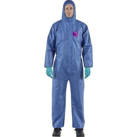 Ansell AlphaTec 1500 Modello 138, Tuta Integrale con Cappuccio, Protezione Tipo 5/6 per Usi Domestici e Professionali, Tuta Monouso Impermeabile, Uomo Donna, Blu, Taglia L (1 Unità)
